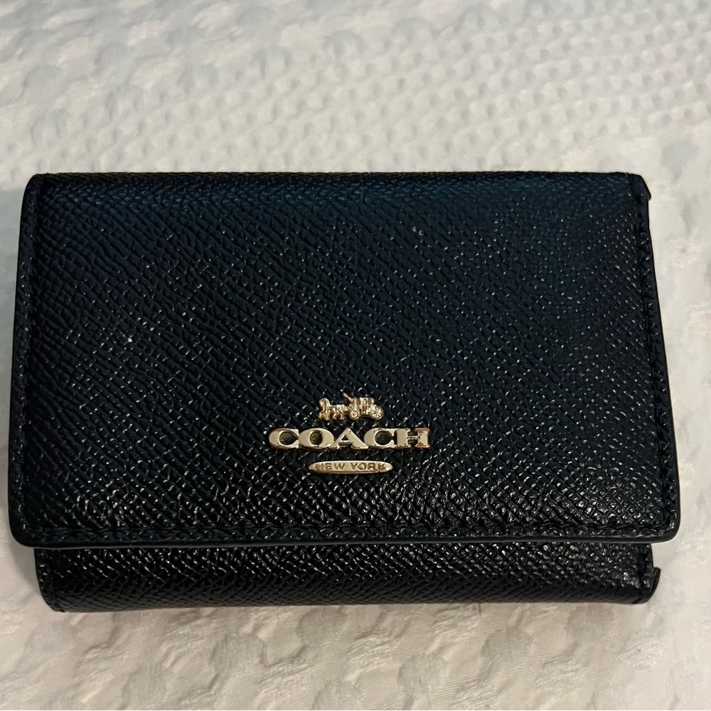 Coach Textured Black Tri-Fold Wallet